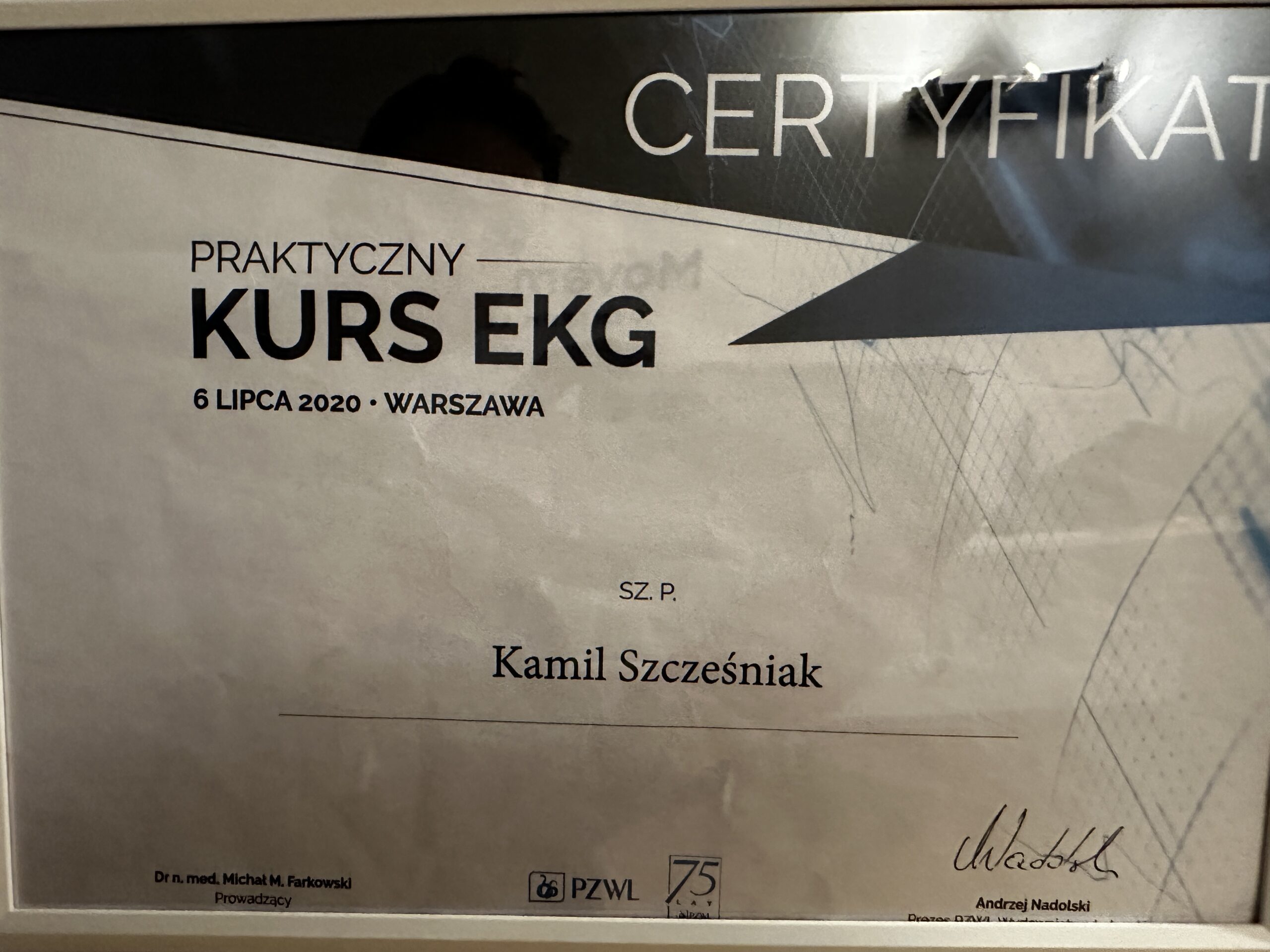 CERTYFIKAT Kamil Szcześniak - Praktyczny kurs EKG