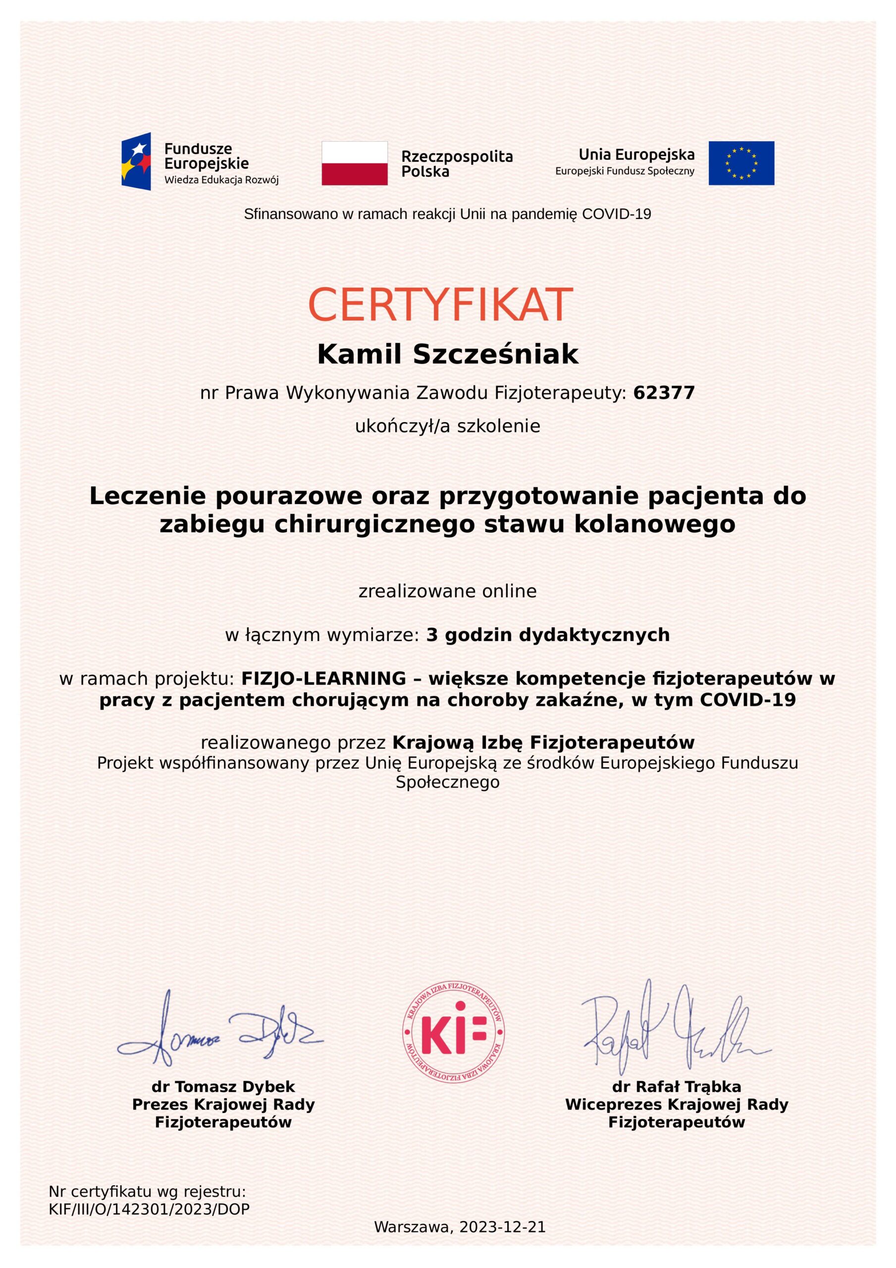 certyfikat-kamil-szczesniak-leczenie-pourazowe-oraz-przygotowanie-pacjenta-do-zabiegu-stawu-kolanowego